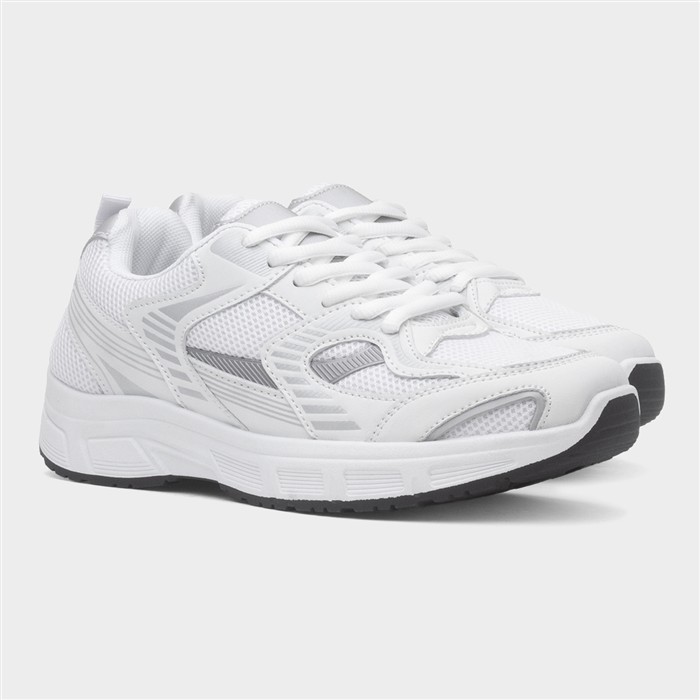 Womens White & Silver Lace Up Trainer