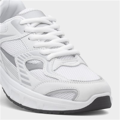 Womens White & Silver Lace Up Trainer