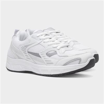 Womens White & Silver Lace Up Trainer