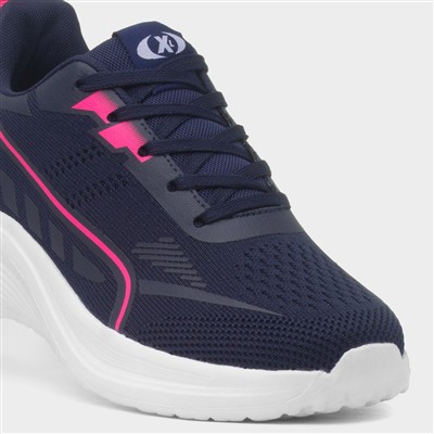 Womens Navy & Pink Lace Up Trainer