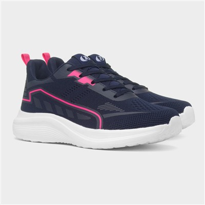 Womens Navy & Pink Lace Up Trainer