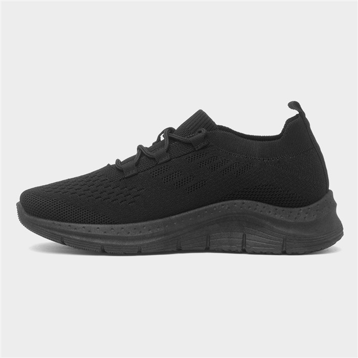 Womens Black Knitted Lace Up Chunky Trainer
