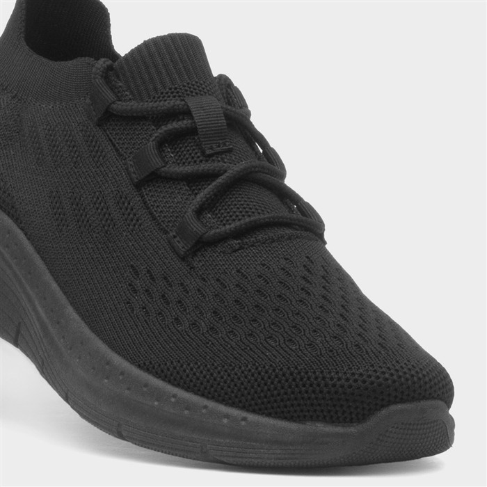 Womens Black Knitted Lace Up Chunky Trainer