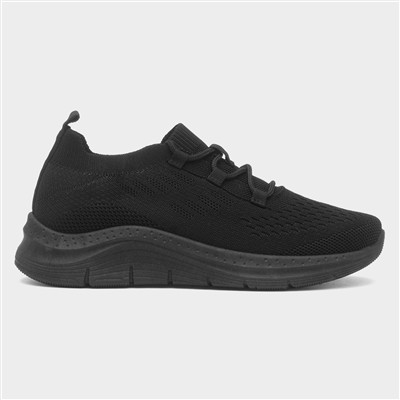 Womens Black Knitted Lace Up Trainer