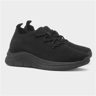 Womens Black Knitted Lace Up Trainer