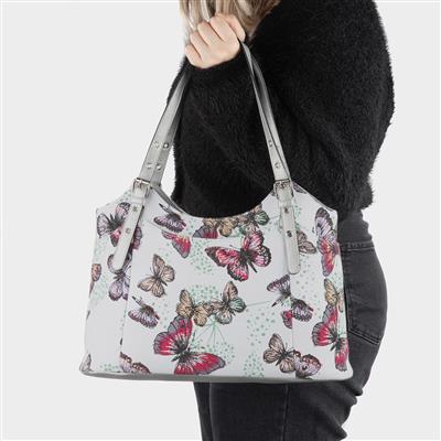 White Butterfly Printed Shoulder Bag
