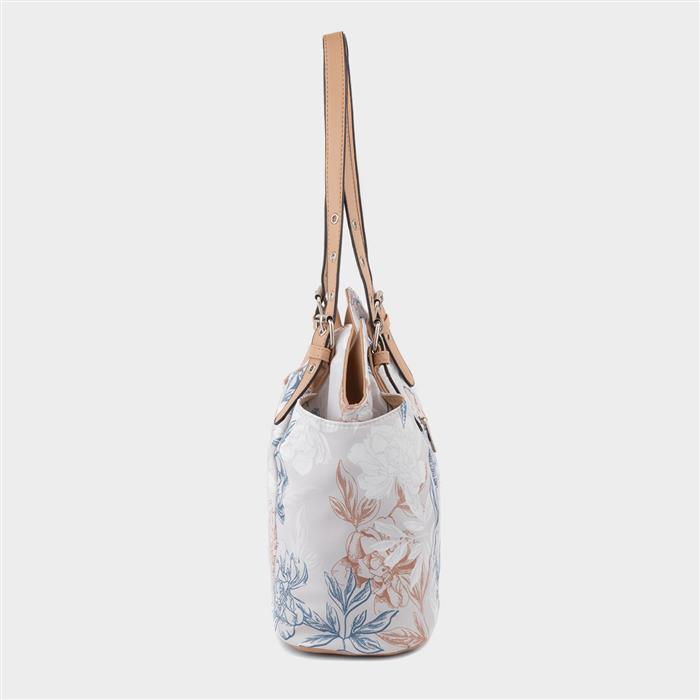 Womens Beige Floral Canvas Handbag