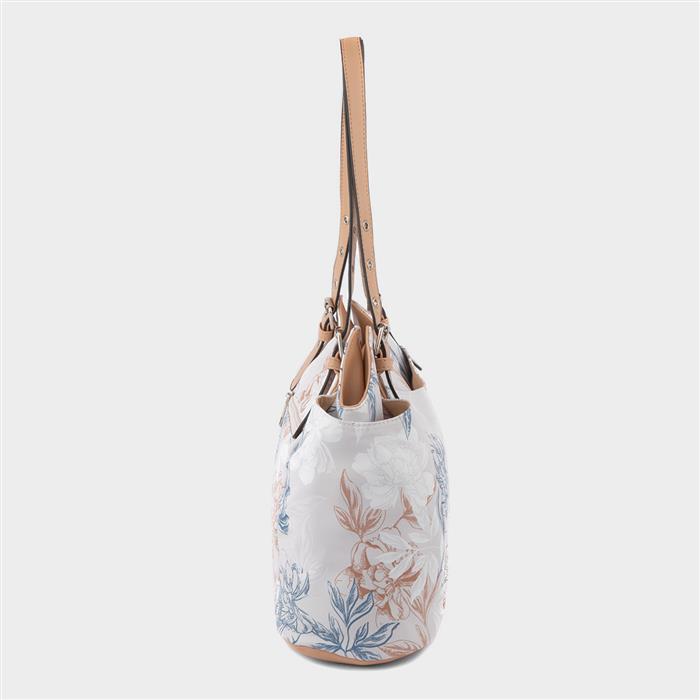 Womens Beige Floral Canvas Handbag
