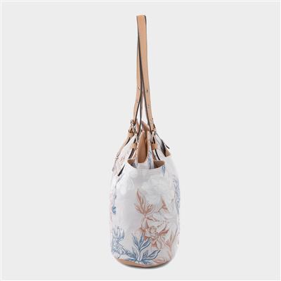 Womens Beige Floral Canvas Handbag