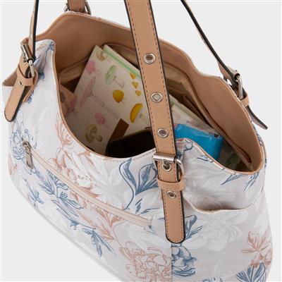 Womens Beige Floral Canvas Handbag