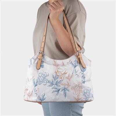 Womens Beige Floral Canvas Handbag