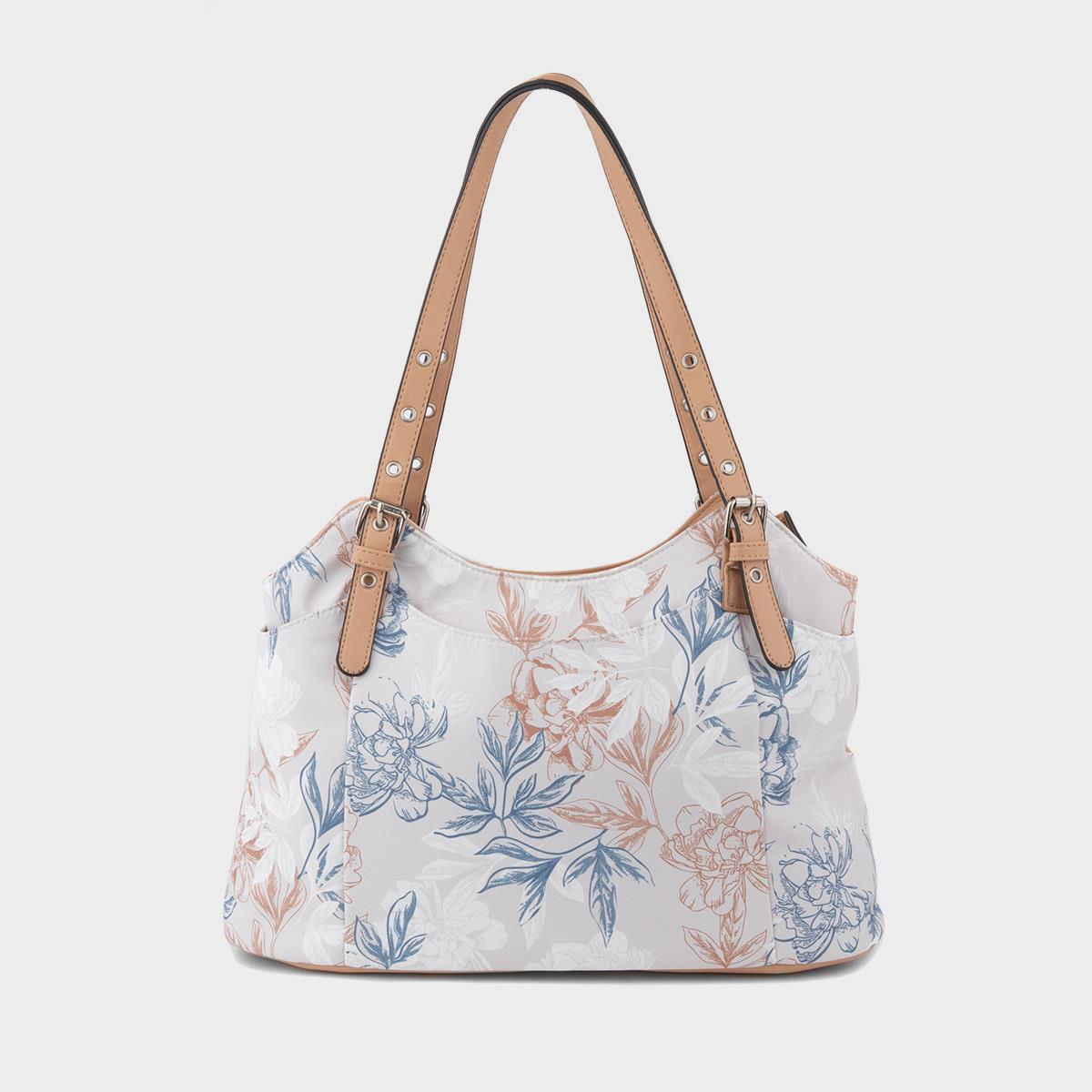 Womens Beige Floral Canvas Handbag