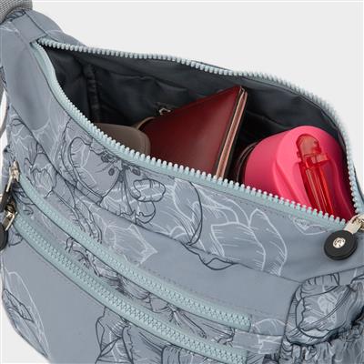 Womens Grey Floral Cross Body Bag