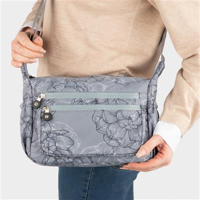Womens Grey Floral Cross Body Bag