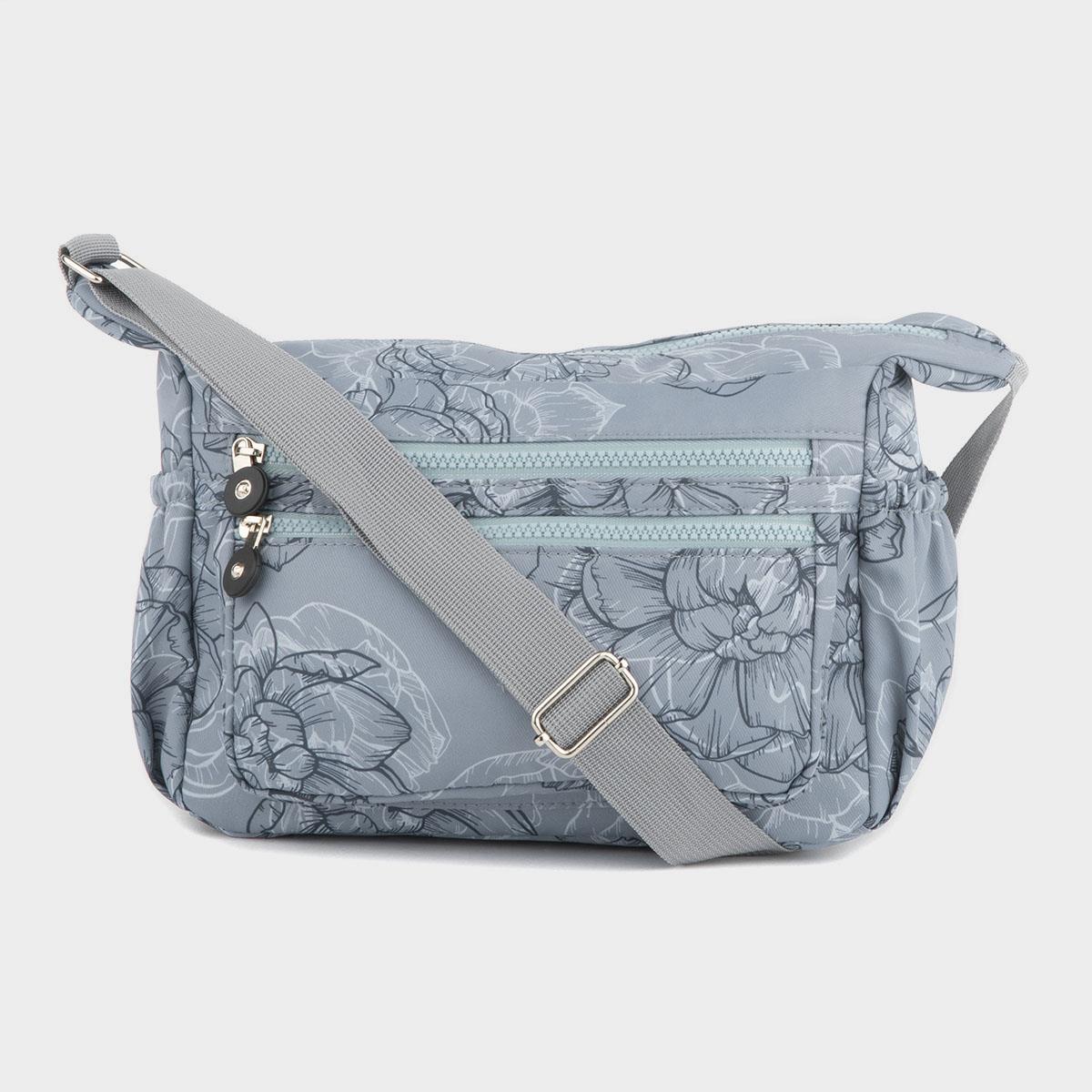 Womens Grey Floral Cross Body Bag