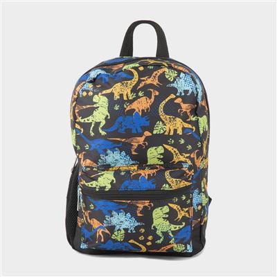 Kids Black Multi-Coloured Dinosaur Print Backpack