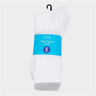 Mens White 5 Pack Sport Socks