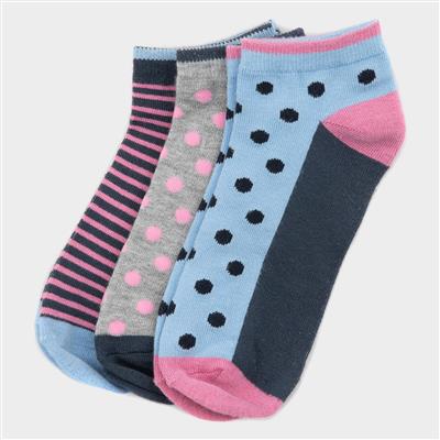 3 Pack Stripes and Spots Bamboo Socks Size 4-8