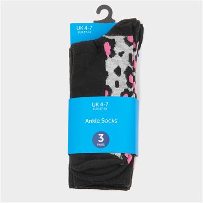 Bude 3 Pack Animal Print & Stripes Ankle Sock