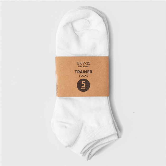 5 Pack White Trainer Socks Sizes 7-11