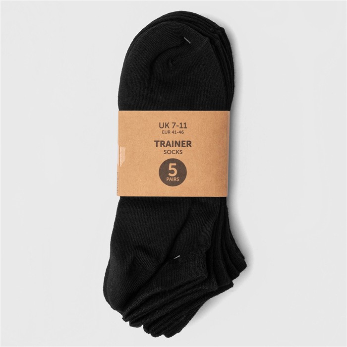 5 Pack Black Trainer Socks Sizes 7-11