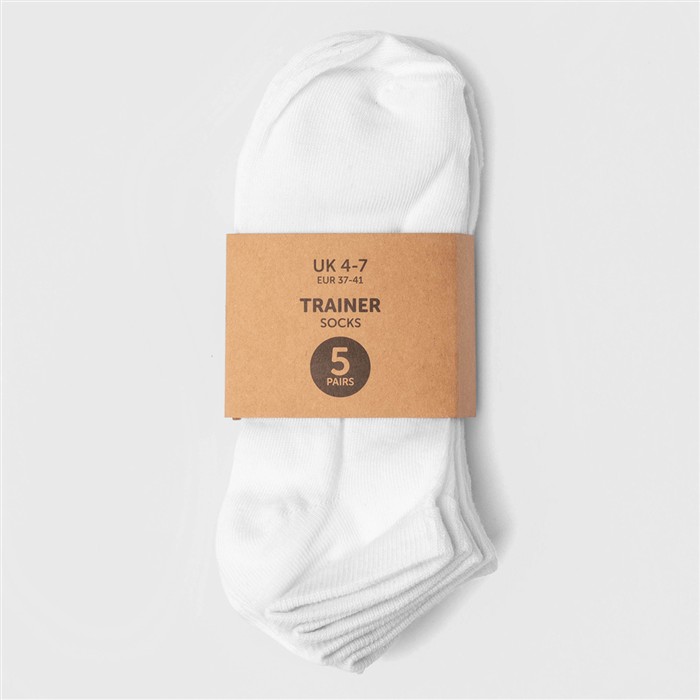 Womens White 5 Pack Trainer Socks