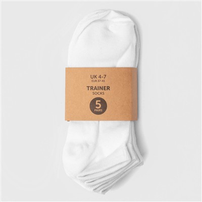 Womens White 5 Pack Trainer Socks