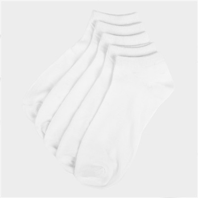 Womens White 5 Pack Trainer Socks