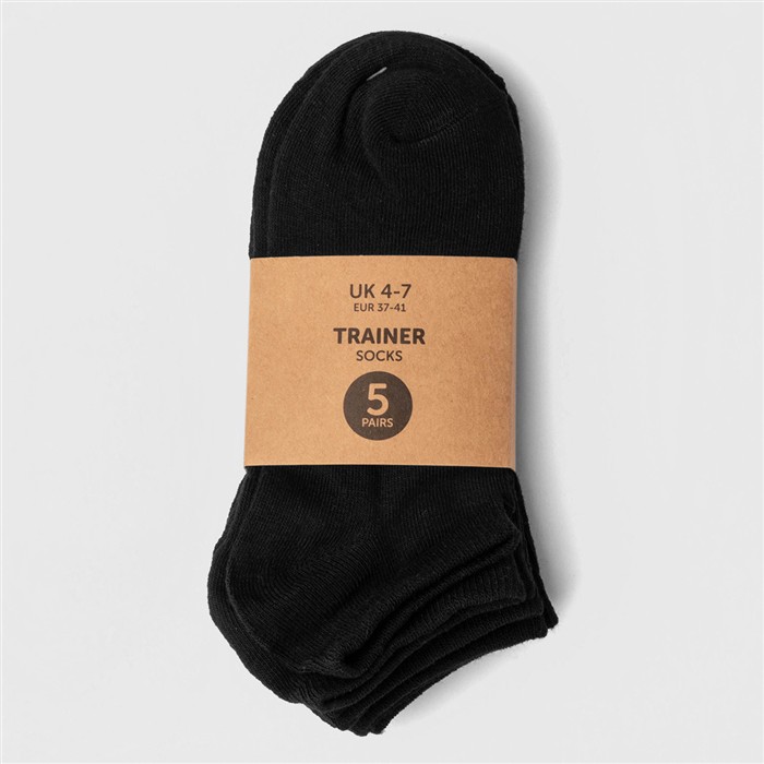 5 Pack Womens Black Trainer Socks