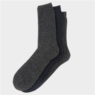 Mens 3 Pack Grey & Navy Boot Socks