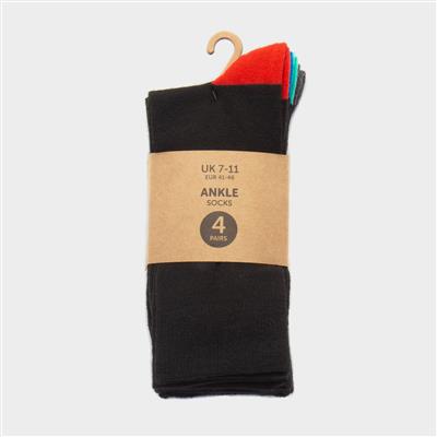 4 Pack Mens Multi-Coloured Ankle Socks