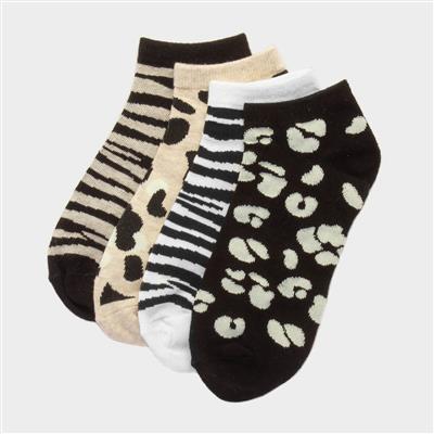 Ealing Womens 4 Pack Animal Print Trainer Socks
