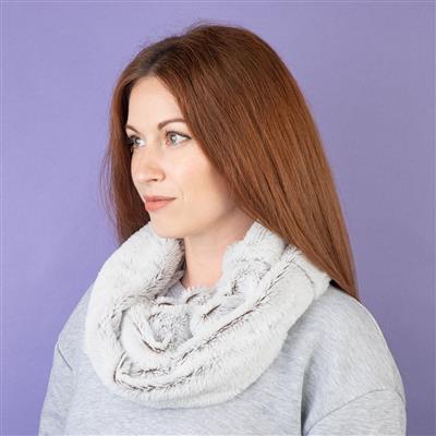 Womens Grey Mink Faux Fur Snood Scarf