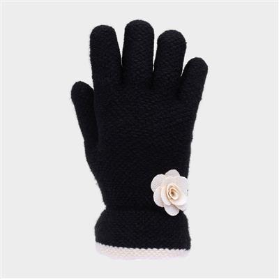 Womens Black Glove with Cream Flower