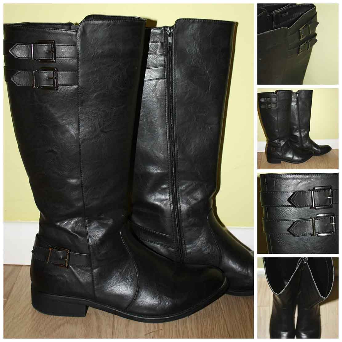 4 pictures of calf black boots with a small heel