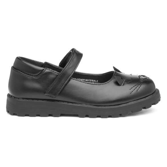 Walkright Girls' Black Cat Face School Shoe