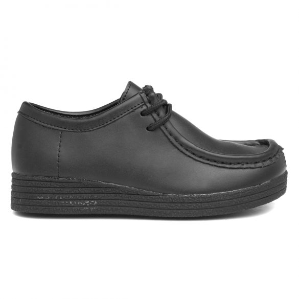 Zone Kids' Black Coated Leather Lace Up Shoe