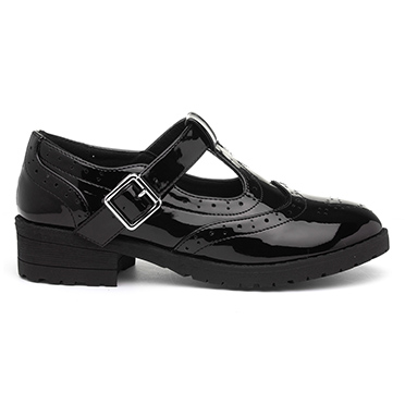 Lilley Girls Black Patent Brogue T-Bar Shoe