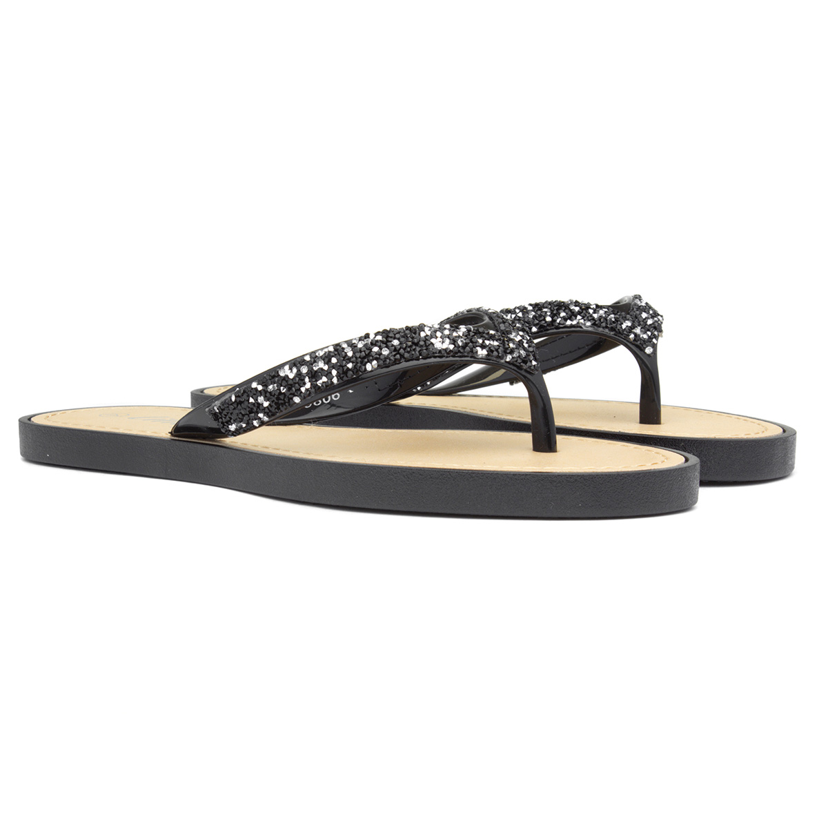 Lilley Womens Black Diamante Toe Post Sandals