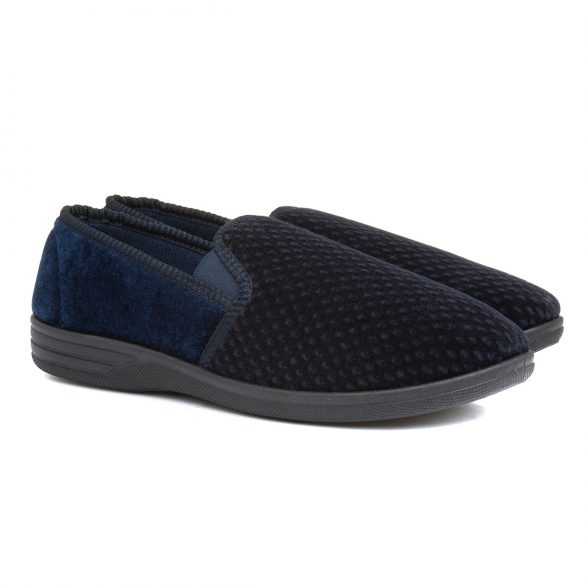 The Slipper Company Mens Navy Velour Twin Gusset