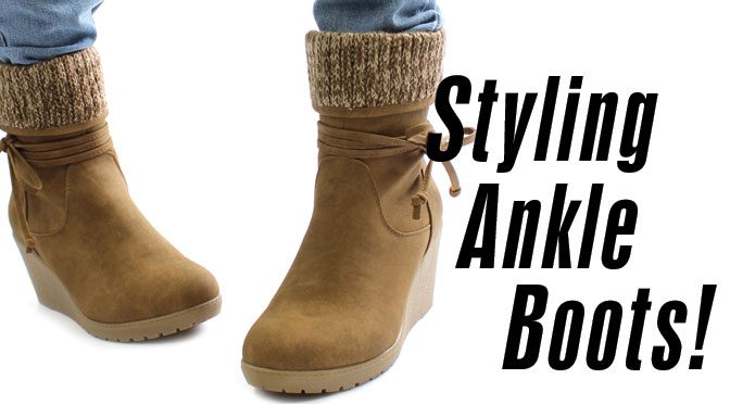 Brown ankle boots and text saying Styling Ankle Boots!