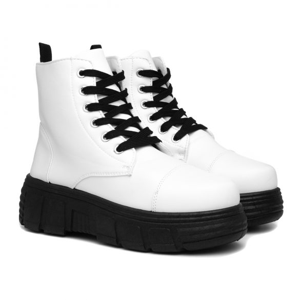 Sedai Womens White Lace Up Boot