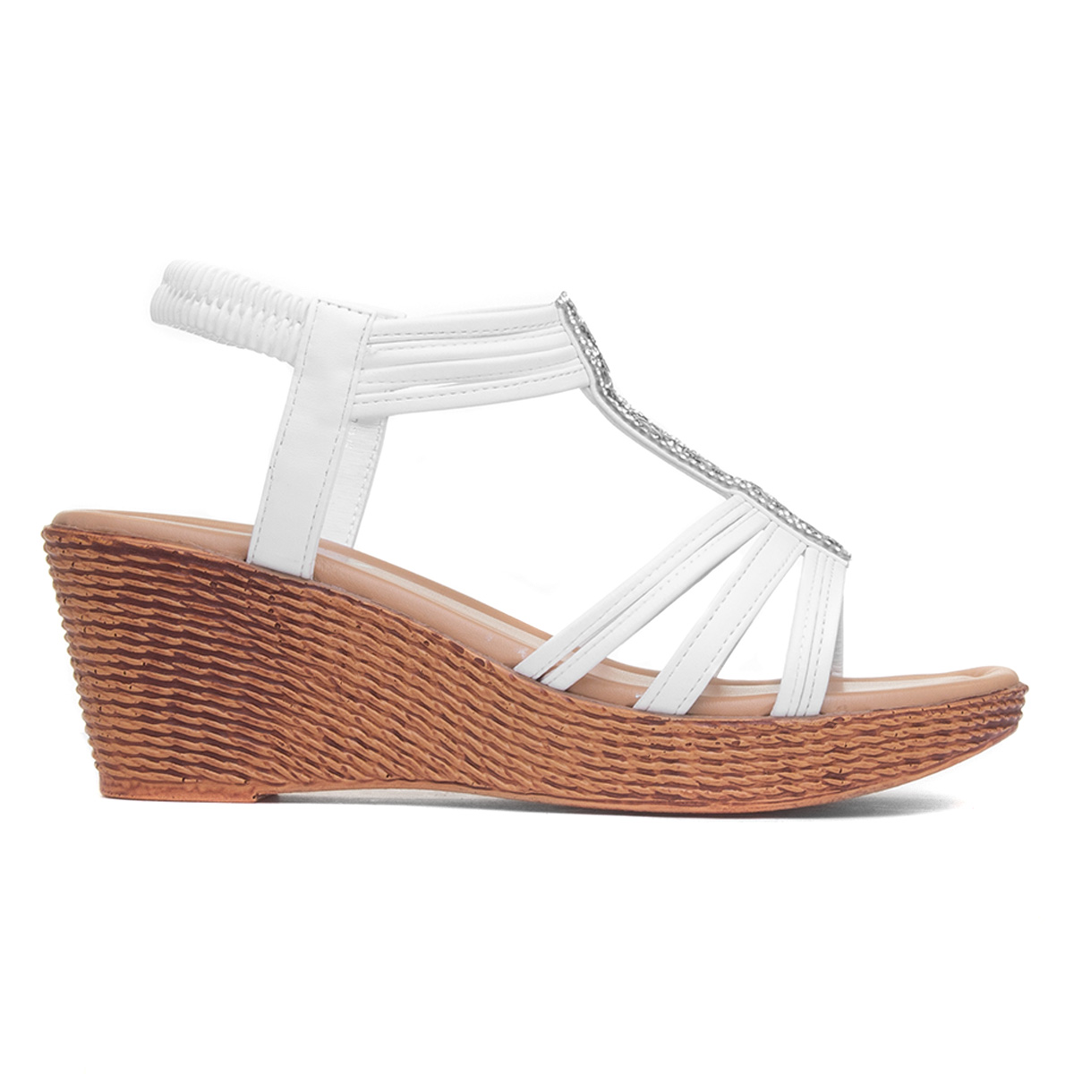 Lilley Womens White Wedeg Sandal