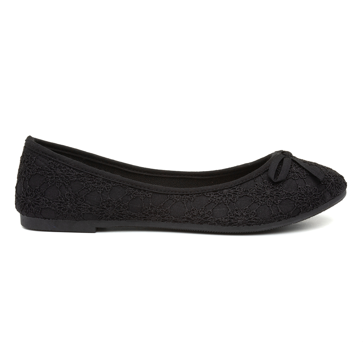 Lilley Womens Black Lace Slip On Ballerina