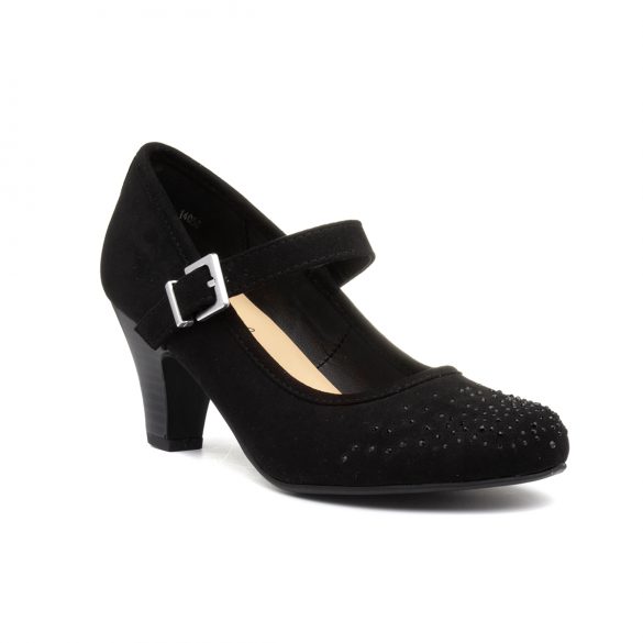 black buckle court shoe