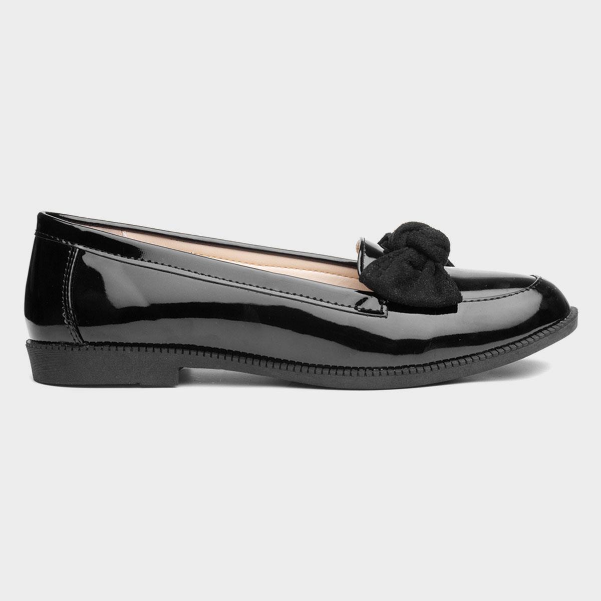 Lilley Womens Black Patent Loafer with Bow
