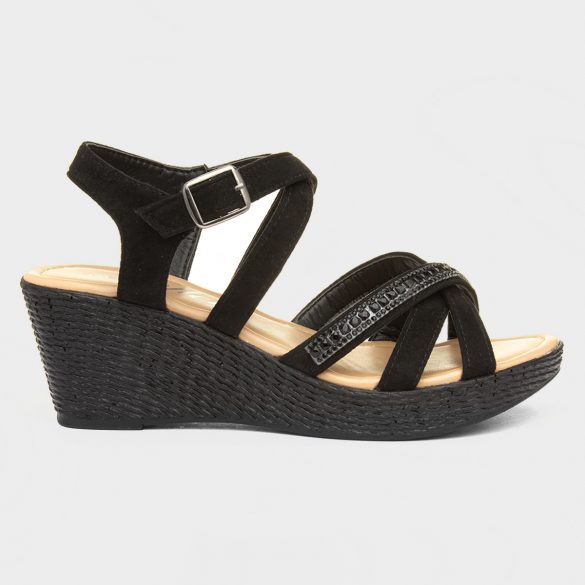 Lilley Womens Black Wedge Strappy Sandal