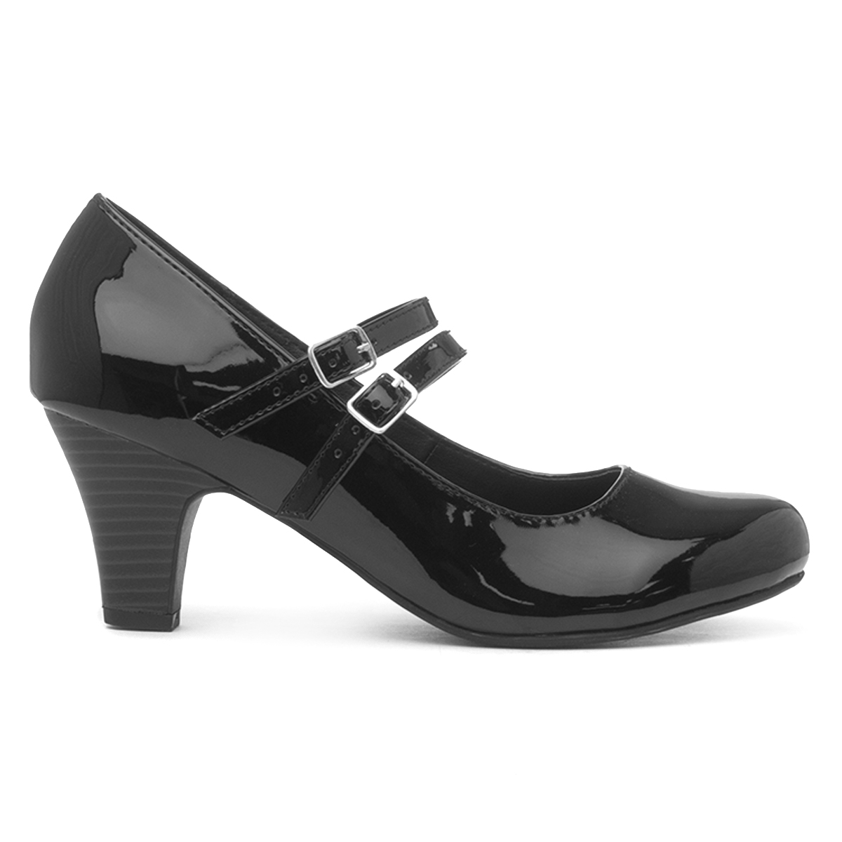 Lilley Womens Black Patent Strap Court Shoe