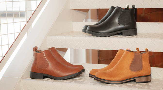 chelsea boots in brown, tan and black