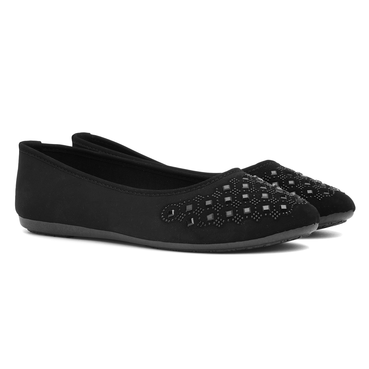 Lilley Womens Black Diamante Ballerina